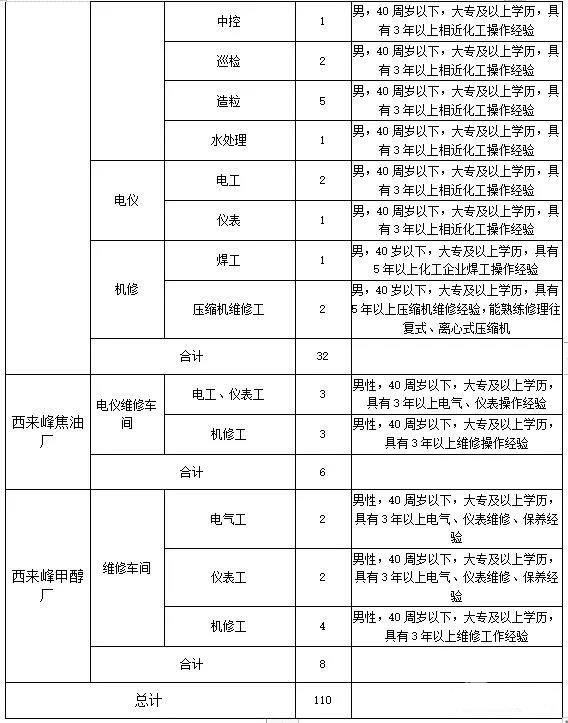 国家能源集团原神华集团煤焦化公司招聘110人公告